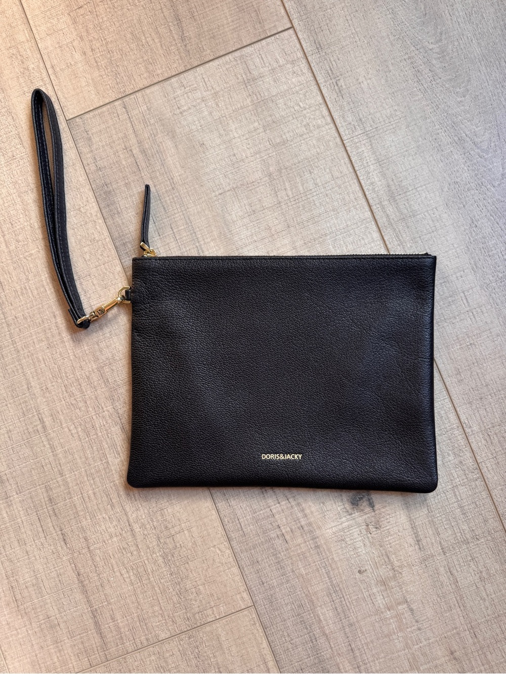 DORIS & JACKY Black Leather Wristlet Clutch